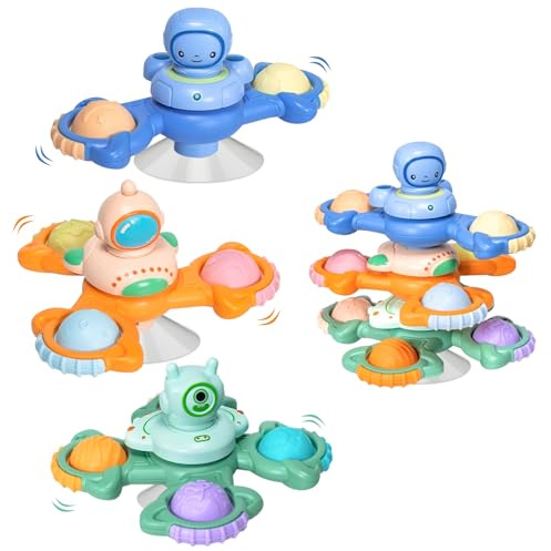Juego de 3 juguetes de ventosa para bebé, sin BPA, con ventosa, juguetes para niños a partir de 3 meses, trona, juguete con ventosa, adecuado para tronas, aviones y juguetes de baño para viajes