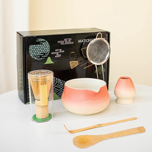 6 Piece Matcha Set with Whisk, Scoop, Spoon Matcha Whisk and Bowl Set, Traditional Japanese Matcha Kit for Tea Ceremony
