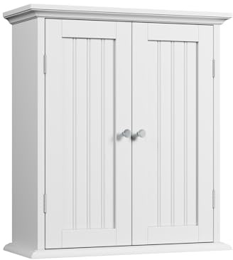 ELUREVIA Badezimmer Schrank, Hängeschrank mit 2 verstellbaren Fachböden und Doppeltüren, modern Elegante Optik,Aufbewahrung über der Toilette für Familien, Weiß