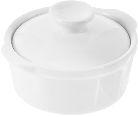Uonlytech Bol Céramique à Double Anse avec Couvercle Bol à Soupe Polyvalent et Œufs pour Service Alimentaire Ramequin Lisse et Élégant pour Snacks et Salades