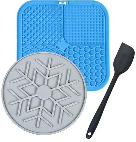 Kaiyzo 2 Stück Schleckmatte Hund Katze rutschfest mit Saugnapf Slow Feeder Hund Katze mit Silikonspatel zur Beruhigung & Förderung von Langsamen Fressen Hundezubehör