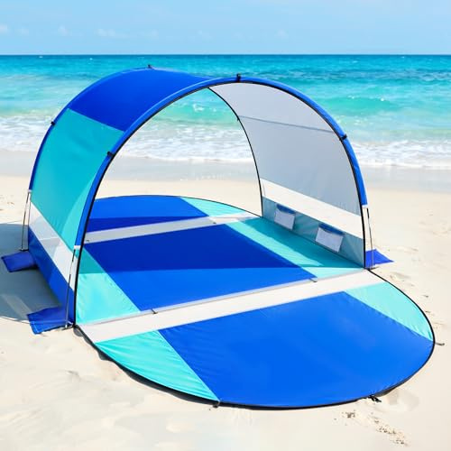 Rhino Valley Beach Tent with Double Zippered Doors, Beach Tent Sun Shelter with UPF50+ UV Protection, Beach Canopy Portable Storage Bag for Beach Camping Fishing, for 2-3 People