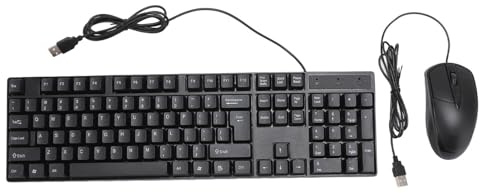 Wakects Juego de Ratón y Teclado USB con Cable, Teclado de 104 Teclas con Ratón con Agarre y Teclas de Acceso Directo Multimedia, Cable de 1,5 M para Ordenadores Portátiles de Oficina,
