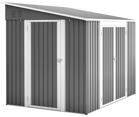 Metall Gartenhaus 6 x 8 Fuß (ca. 1,8 x 2,4 m), großes Geräteschuppen mit Doppeltüren & Schloss, wasserfest inklusive Boden, Lagerraum für Terrasse & Hinterhof