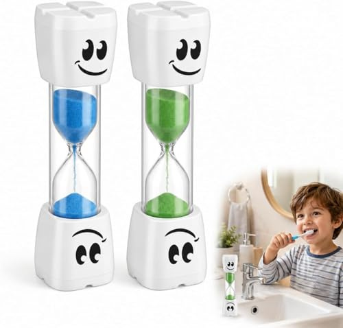 2Stück Blau+Grün 2 Minuten Sanduhr Zähneputzen Kinder Robust Lernuhr Timer | Sanduhr 2 Minuten für Küche Büro Spiele Zähneputzen Zeitmanagement Praktischer Timer für Kinder Erwachsene Alltag Lernen