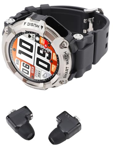 XUXHOU Montre Intelligente 2 en 1 avec écouteurs sans Fil, écran HD de 1,52 Pouces, Tracker d'activité, Lecteur MP3 NFC, Stockage de Musique, avec Réduction Intelligente du Bruit, pour (Silver)