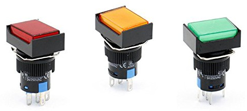Woljay 16mm Druckschalter Schalter Druckknopf Rechteckig Kopf LED Lampe Rot Orange Grün Licht DC 12V SPDT 5Pin 3 Stück