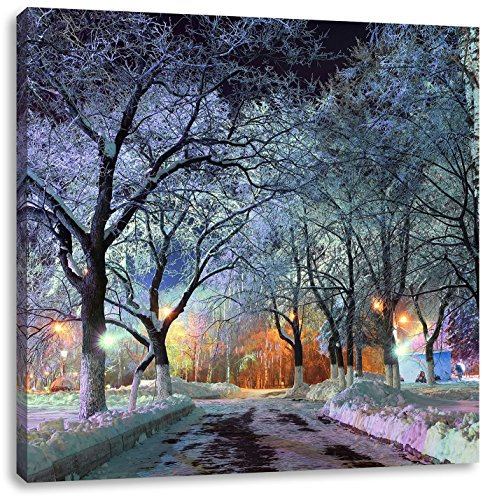 Pixxprint Baumallee im Winter, Größe: 70x70, Leinwandbild Quadratisch, Wandbild, Kunstdruck, fertig bespannt