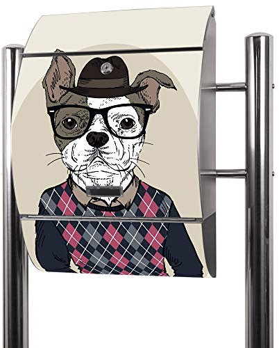 banjado® Standbriefkasten Edelstahl mit Zeitungsfach Motiv Ludger/Briefkasten mit Standfuß/Edelstahl Briefkasten freistehend - A4 Einwurf inkl. 2 Schlüssel