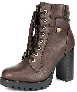 DREAM PAIRS Women's Lace up Combat Ankle Booties Shoes,Brown,10.5