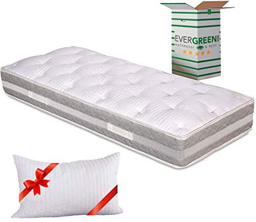 EVERGREENWEB Matratze 90x200, 25 cm Hoch aus Waterfoam mit Topper aus Memory Foam Flocken, Orthopädisch Doppel Komfort, Härtegrad H2/H3, Abnehmbarer Bezug Waschbar + Visco Kissen KOSTENLOS | Nuvola
