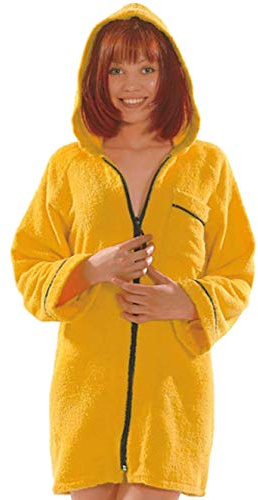 Lady Bella Lingerie Damen-Bademantel mit Kapuze aus Frottee aus reiner Baumwolle – praktischer Reißverschluss – kurzes Modell mit hoher Saugfähigkeit, ideal für Fitnessstudio und Schwimmbad (Orange, L