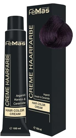 FemMas Tintura per capelli Viola marrone medio 4.2 I Crema colorante professionale con olio di argan, cheratina e ceramidi I Colorazione permanente o tintura per risultati duraturi I 100 ml