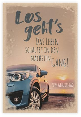 KE - Lustige Geburtstagskarte für Männer mit Spruch, DIN B6 Klappkarte, Inklusive Umschlag - Motiv: Auto