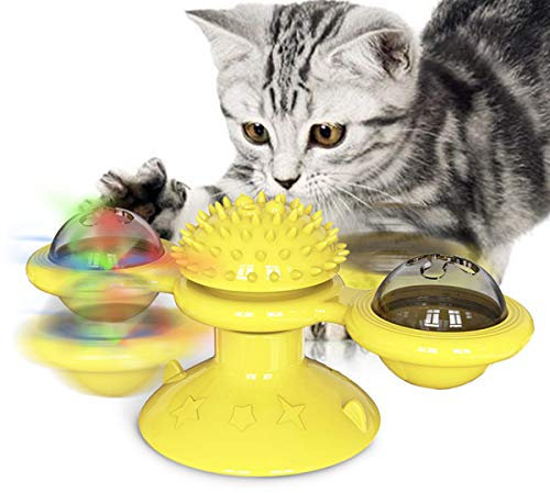 Buyter Moulin à Vent Rotatif Clignotant Chat Jouet Brosse Massage grattage avec Ventouse