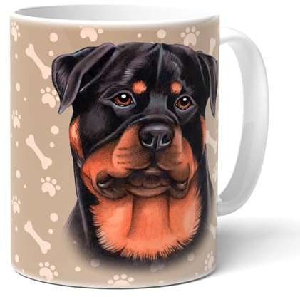 ROTTWEILER - Tasse aus Keramik mit passenden Spruch. Kaffeetasse mit Zeichnung. Becher mit Hundemotiv. Tasse, Teetasse Kaffeebecher. Häferl mit Griff. Mehrwegbecher.