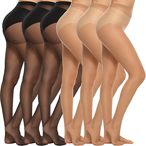 MANZI 6 Paar Feinstrumpfhose Damen Nylon Strumpfhose 20 Den Seidig Glänzend | Sommerstrumpfhosen für damen,Sanft Formender,Transparent, Hautfarben Schwarz Braun