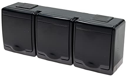 asvendo Aufputz 3-Fach Dreifach Steckdose IP44 Wassergeschützt Außenbereich Schwarz/Grau / / Weiß (schwarz)