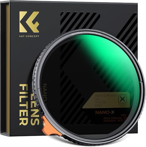 K&F CONCEPT 58mm Filtre Black-Mist 1/4 et Filtre ND2-32 sans Croix 2 en 1 | HD,Nano-revêtement de 28 Couches,Étanche,Verre optique,Résistant à l’huile et aux rayure,Cadre CNC Antidérapant,Nano-X,FA704