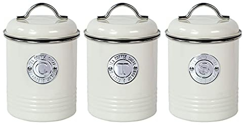 Tubayia Set of 3 Storage Jars Tea Canister Coffee Canister Spice Jar Kitchen Organiser Pots Food Container (White)