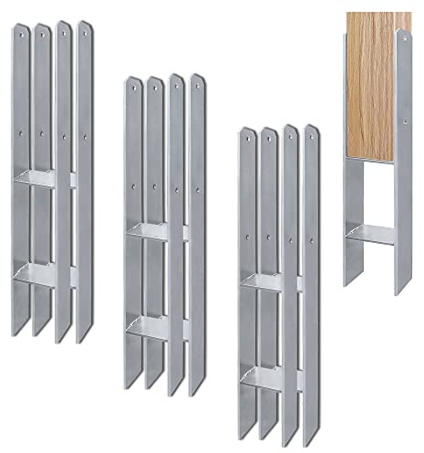 NAIZY Set di 6 Staffe H-post Zincate a caldo Lunghezza: 600 mm Resistente ancoraggio a H Larghezza: 121 mm Gambe quadrate in legno Per tettoie corone selvagge recinzioni