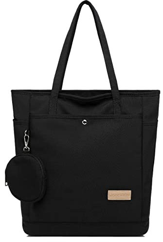 JANSBEN Tasche Damen Shopper große-mit Münzbörsen Handtasche Schultertasche mit Reißverschluss Stoff Shopping Beuteltasche Tote Bag für Alltag und Schule Einkaufens Schwarz