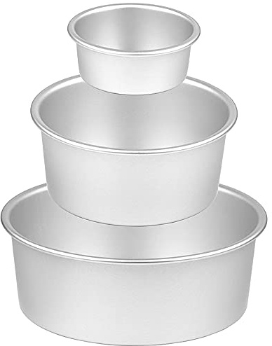 LEYTON Molde Redondo para Pasteles, Aluminio Antiadherente y de Fugas, 3 Tamaños (4, 6 y 8 pulgadas), Plateado