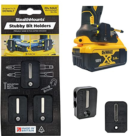 StealthMounts Negro Stubby Porta Puntas para Dewalt | Soportes de brocas Dewalt | Soporte de brocas para impactos y taladros Dewalt (paquete de 3)