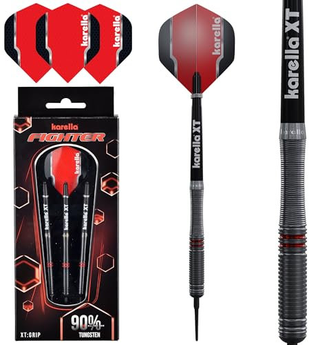 Karella Softdart Fighter 90% Tungsten Softdart, 18g, für elektronische Dartscheibe, 2BA Gewinde, 3 Dartpfeile mit Kunststoffspitze, Dartautomat, Wolfram, Profidart mit Flight und Shaft
