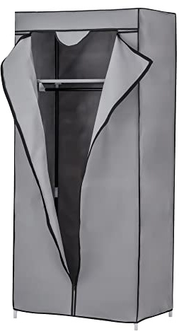 Baroni Home Armadio in Tessuto Richiudibile, Mobile Pieghevole Salvaspazio con Struttura in Ferro per Camera da Letto, Cabina Armadio, Grigio, 1 Ripiano, 1 Barra Appendiabiti, 70x45x155