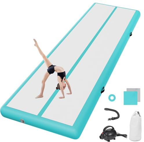 Gymnastikmatta, 10/20 cm tjock, 3 m, för gymnastik, taekwondo och yoga, uppblåsbar, med elektrisk pump