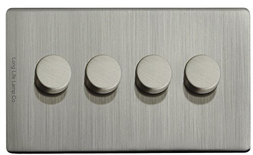 LED Dimmer Switch 4 Gang Brushed Chrome 500w x 4 Screwless Plate Gloss Finish N358-DME