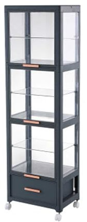 Glass Display Cabinets with Light Strips and Drawers, Transparent Display Case with Flip Up Door, Sealed and Dustproof, Showcase for Collectables, Transparent on All Sides(Black,4-Floor)