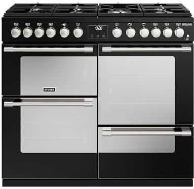 Stoves Sterling Deluxe ST DX STER D1000DF BK 100cm Dual Fuel Range Cooker - Black - A Rated