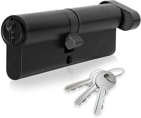 XFORT Matt Black 40/40T Thumb Turn Euro Cylinder Lock (80mm), UPVC Door Lock, 6 Pin Cylinder Lock with Key and Thumbturn, PVC Door Lock, Euro Lock Cylinder, Barrel Lock for Front Door or Internal Door