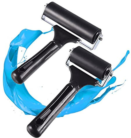 LALAFINA 2pcs Rubber Roller Brayers Heavy-Duty Metal Frame Anti-Skid Printing Rubber Rollers for Stamping Tools and Ink Use, Black 6cm and 10cm Set for Art and Craft
