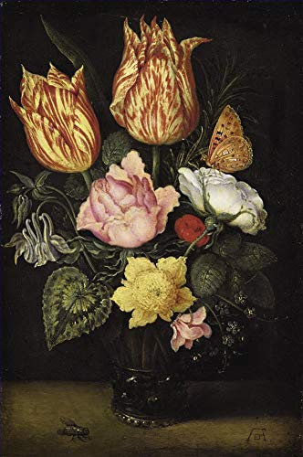 Toperfect Peinture à l'huile sur toile - 15 œuvres murales célèbres - NATURES MORTES TULIPES ROSES SAUVAGES CYCLAMEN FLEURS DE RENONCULES JAUNES DANS LE BÉCHER -03, €50-€2000 Peintes à la main