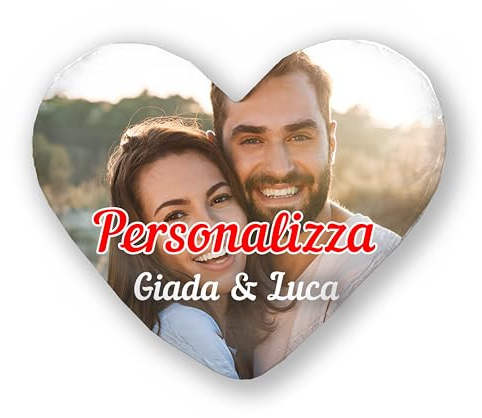 t-shirteria - Cuscino Cuore Personalizzato - Idea Regalo per Anniversario, Compleanno ed Eventi Speciali - Stampa Resistente allo Sbiadimento - Imbottito e Lavabile - 40x40 cm