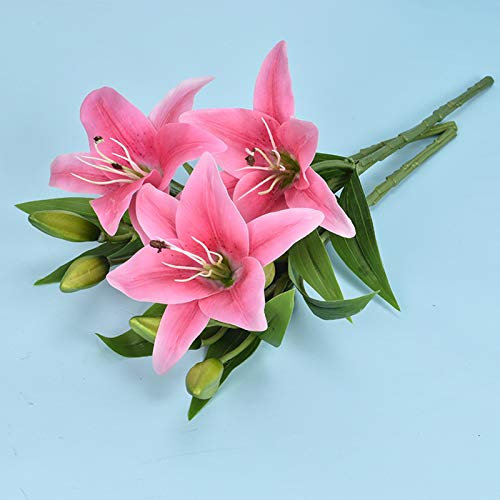 6 Pezzi di Fiori di Gigli Artificiali, Bouquet di Fiori di Gigli Finti a Stelo Lungo, Fiori di Giglio Finto, Fiori Artificiali Sfusi per la Casa, la Tavola, il Matrimonio, L'arredamento del(Rosa)