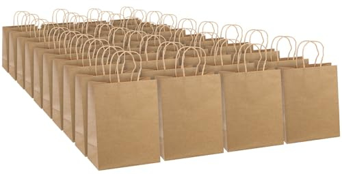 infactory Papier-Geschenktüte: 40er-Set Kraftpapier-Geschenktüten mit Henkel, 27 x 12 x 21 cm (tragfähige Geschenktüten, Kraftpapiertasche, Geschenkpapier)