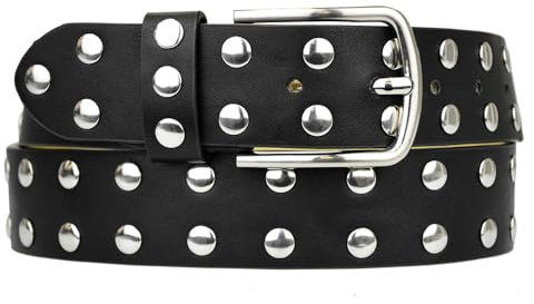 Zakatte • Unisex Nietengürtel aus Kunstleder Gürtel mit Nieten Hüftgürtel Taillengürtel Bikergürtel Punkgürtel Damengürtel Herrengürtel BS070 (Schwarz, 75 cm)