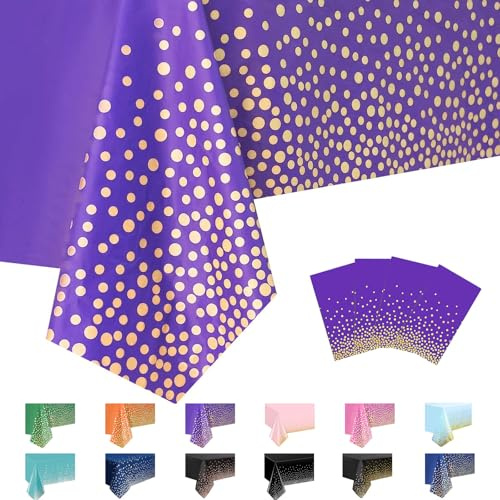 MORAINJAY 4 pz Scuro Tovaglia a Pois in Oro Viola,Antimacchia Impermeabile Feste Tovaglia in Plastica,137x274cm Rettangolare Tovaglia per Natalizia Party,Interni Esterni Giardino Ristorante Decor