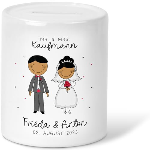 Generisch kleinebuchstaben® Spardose Hochzeit personalisiert Datum & Name Brautpaar Bräutigam Braut Geldgeschenk Sparschwein Hochzeitsgeschenk Geld Geschenkideen Sparbüchse aus Keramik