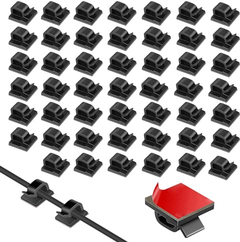 50PCS Cable Clips Self Adhesive Black Wire Clips Cable Management | Cable Tidy Clips, Wire Cord Holder, For Car Office Home Desk Wall Hanging Decorations Outdoors Fairy Light