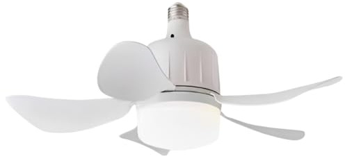HTU Modern LED Ceiling Fan E27 Base Remote Control Light Bulb Fan with Socket 3 Colors Dimmable Small Ceiling Fan Light 3 Speeds 17.7 Inch for Bedroom Living Room Balcony