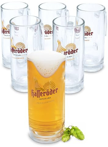 Spetebo Bierkrug 0,25 L mit Hasseröder Logo - 6er Set - Bierglas mit Henkel 250 ml spülmaschinenfest - Pilsglas Bierkelch Trinkglas für Pilsner Bier mit Griff