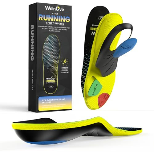 Welnove Plantillas antifascitis plantar para zapatos, Plantilla deportiva con soporte para el arco del pie, plantilla transpirable y antideslizante para zapatos para mujeres y hombres,L 41-42.5