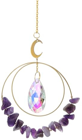 PATIKIL Cristalli Colorati Cattura Sole, Decorazioni Appese per Interni ed Esterni Cristalli con Catena Gemma Rotonda Prisma per Casa Giardino Matrimoni Feste Pendente per Auto, Viola