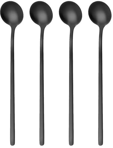 4 Stück 6,77 Zoll Kaffeelöffel aus satiniertem schwarzem Edelstahl Espresso-Rührlöffel mattschwarze Teelöffel lange Löffel zum Umrühren von Kaffee Dessertlöffel für Dessert Kuchen Eis