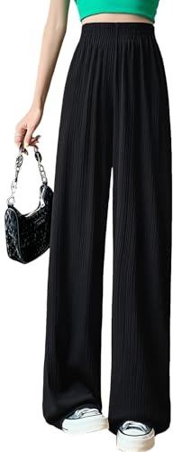 MGizo DtiSpectrum Pantalon Côtelé Léger pour Femme - Taille Haute, Jambes Larges et Droites, Taille Élastique, Pantalon de Détente Plissé et Respirant